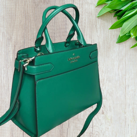 Kate Spade Staci Medium Satchel Saffiano Leather Green Bean - Picture 2 of 8